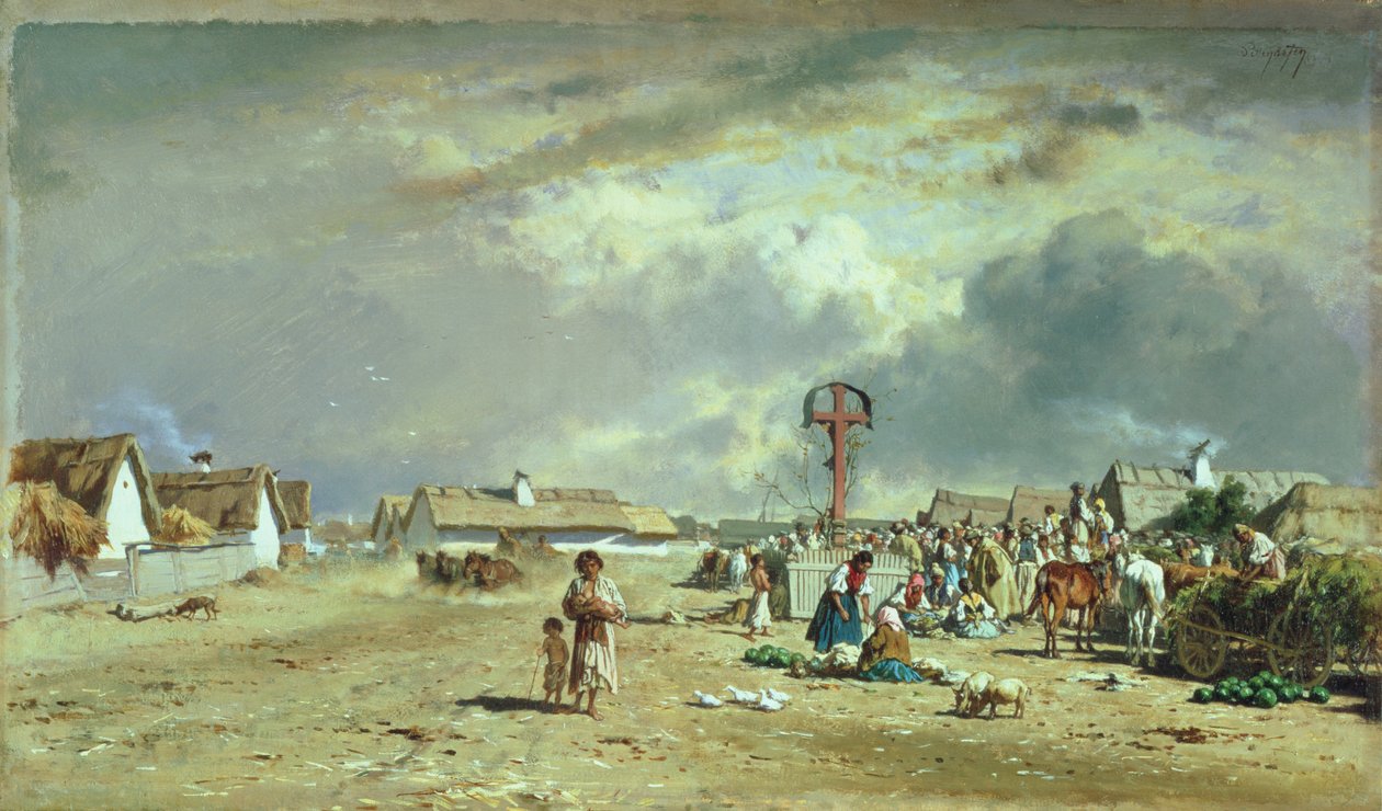 Der Markt in Szolnok, Ungarn von August Xaver Karl von Pettenkofen