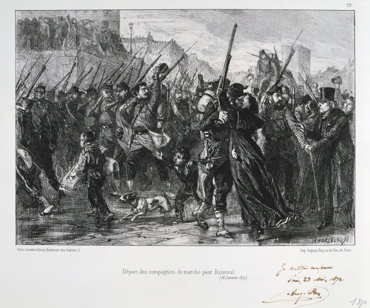 Französische Soldaten auf dem Weg nach Buzenval, Belagerung von Paris, Deutsch-Französischer Krieg, 18. Januar 1871 von Auguste Bry