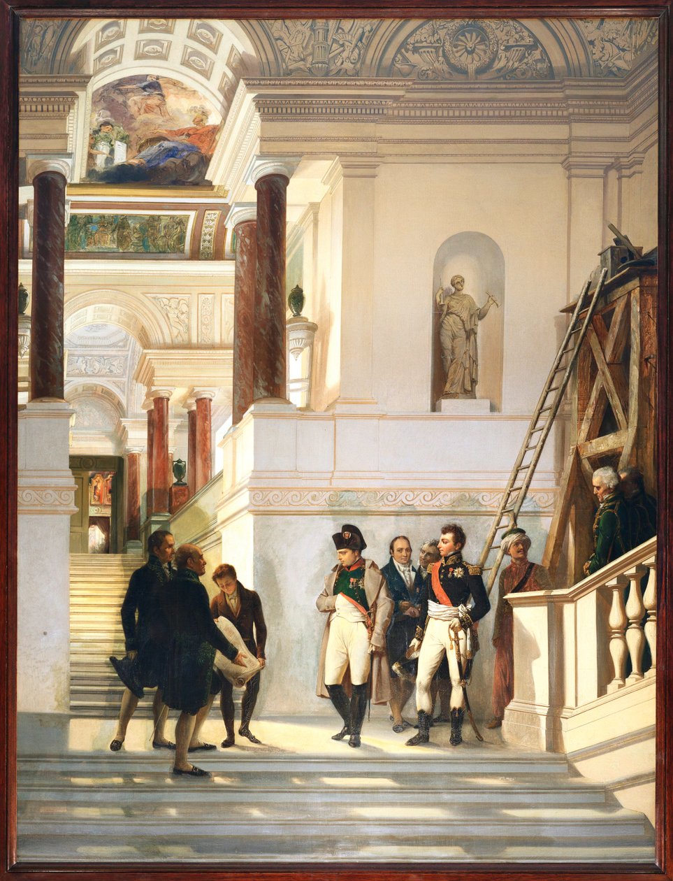 Napoleon I besucht die Treppe des Louvre, begleitet von den Architekten Percier und Fontaine von Auguste Couder