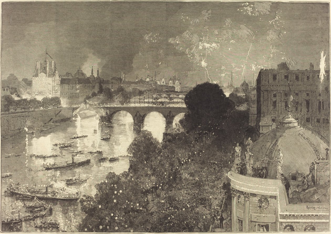 Der 14. Juli. Beleuchtung der Seine vom Pont Neuf bis zum Pont au Change von Auguste Lepere