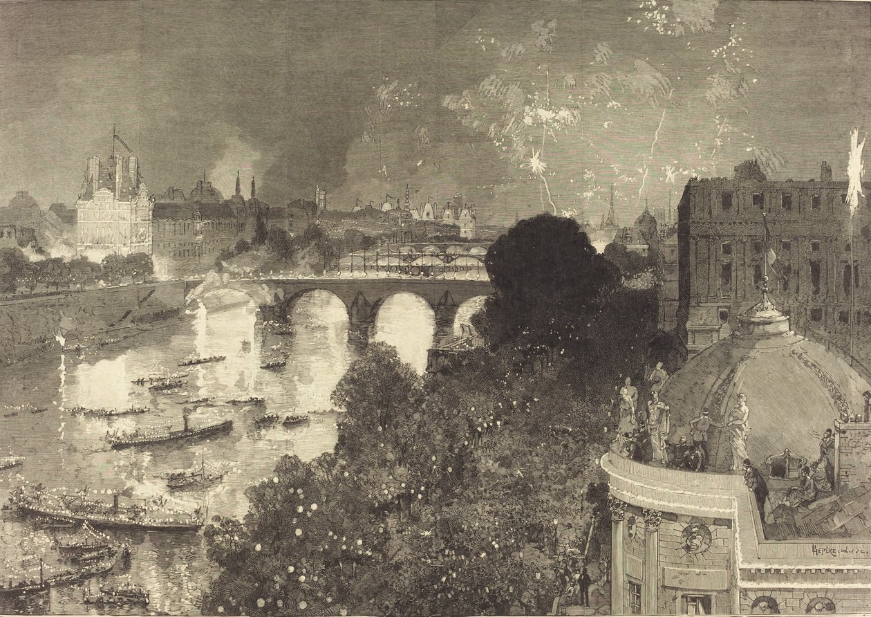 Der 14. Juli. Beleuchtung der Seine vom Pont Neuf bis zum Pont au Change, 1882 von Auguste Lepere
