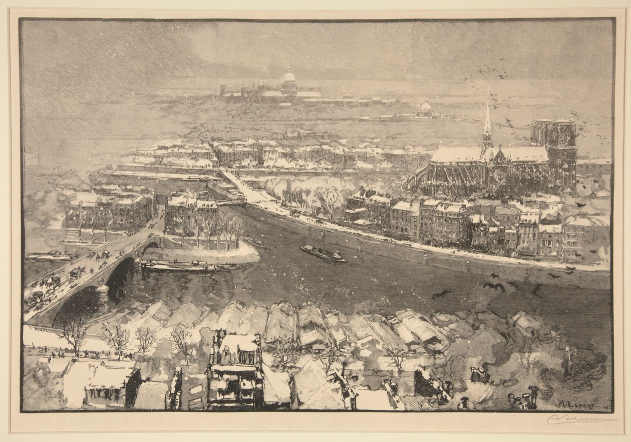 Paris unter Schnee, gesehen vom Gipfel von St. Gervais von Auguste Lepere