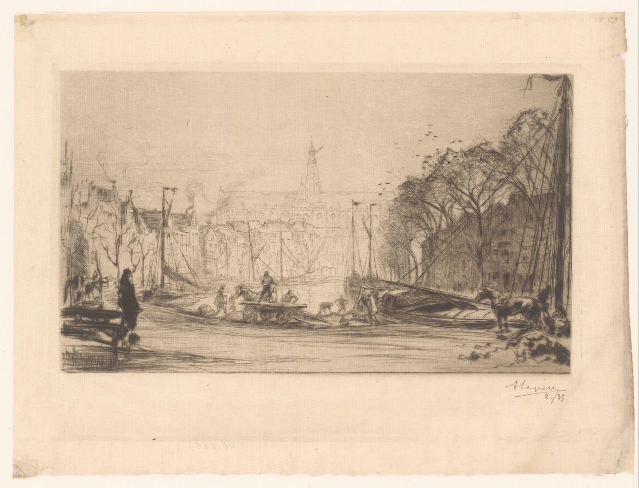 Ansicht auf das Spaarne und die Sint Bavo von Auguste Lepère (signed by artist)