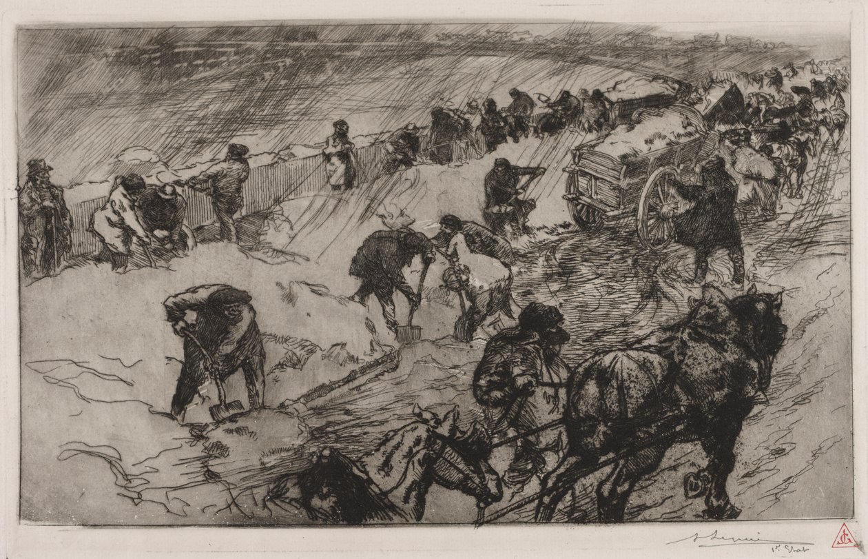 Kampf gegen den Schnee, Quai aux Fleurs von Auguste Louis Lepère