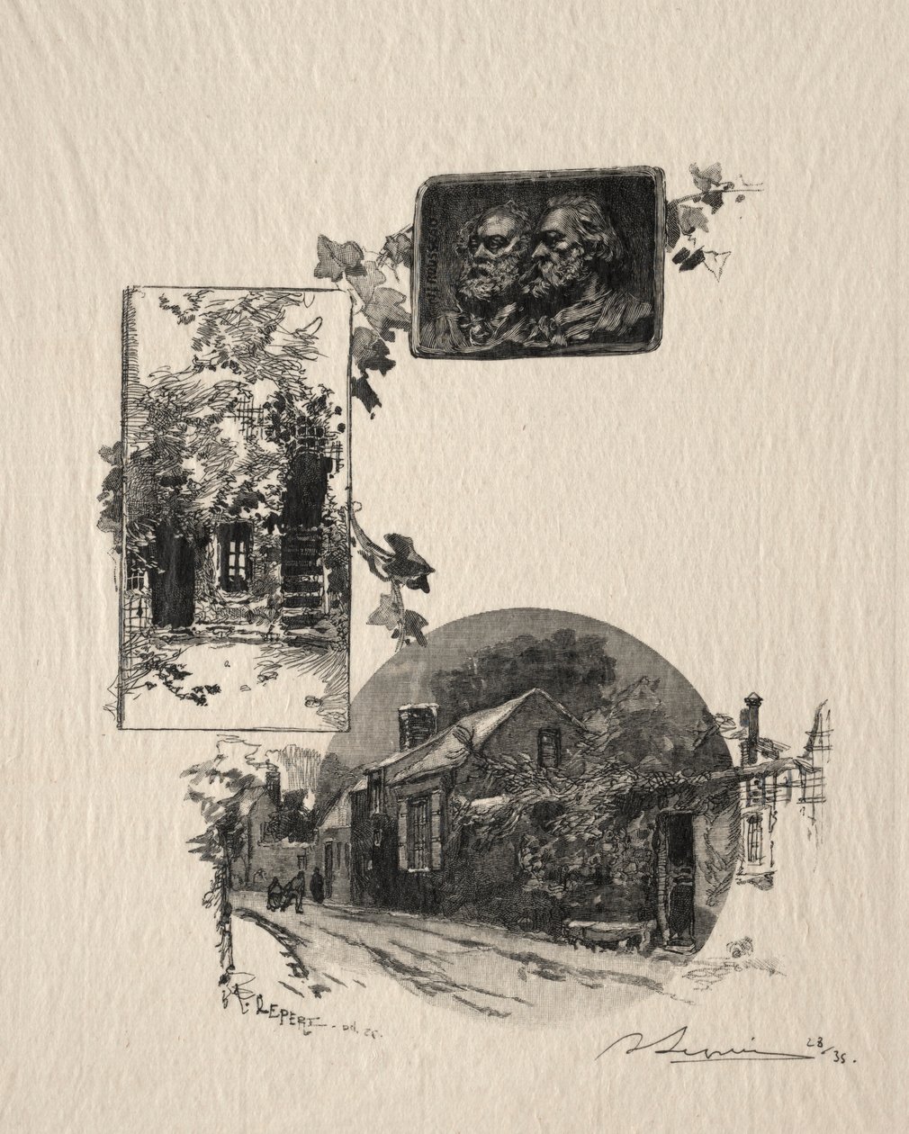 Eingang zum Atelier Rousseau und das Haus von Millet, 1887 von Auguste Louis Lepère