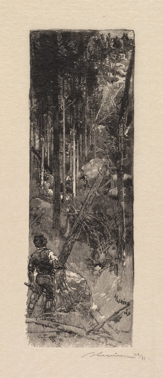 Fontainebleau-Wald: Fällung der Kiefern (La Forêt de Fontainebleau: Abatage des pins) von Auguste Louis Lepère