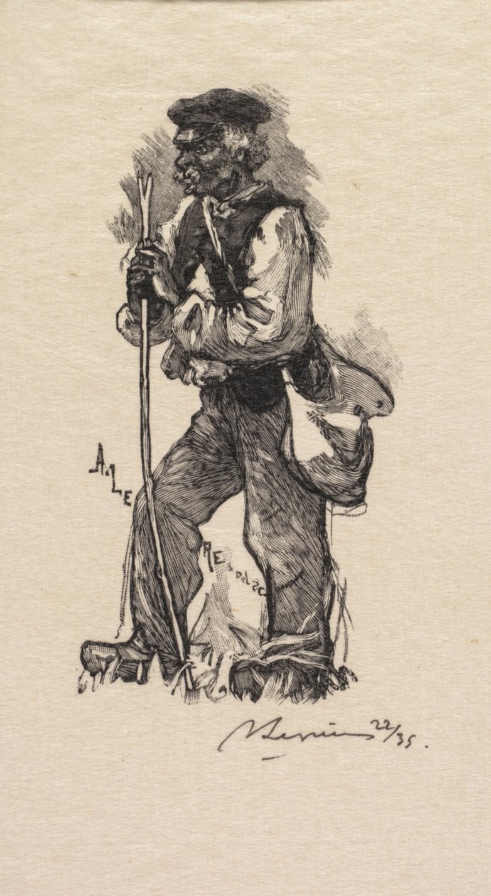 Wald von Fontainebleau: Schlangenjäger, La Forêt de Fontainebleau: Le chasseur de serpents, 1890 von Auguste Louis Lepère