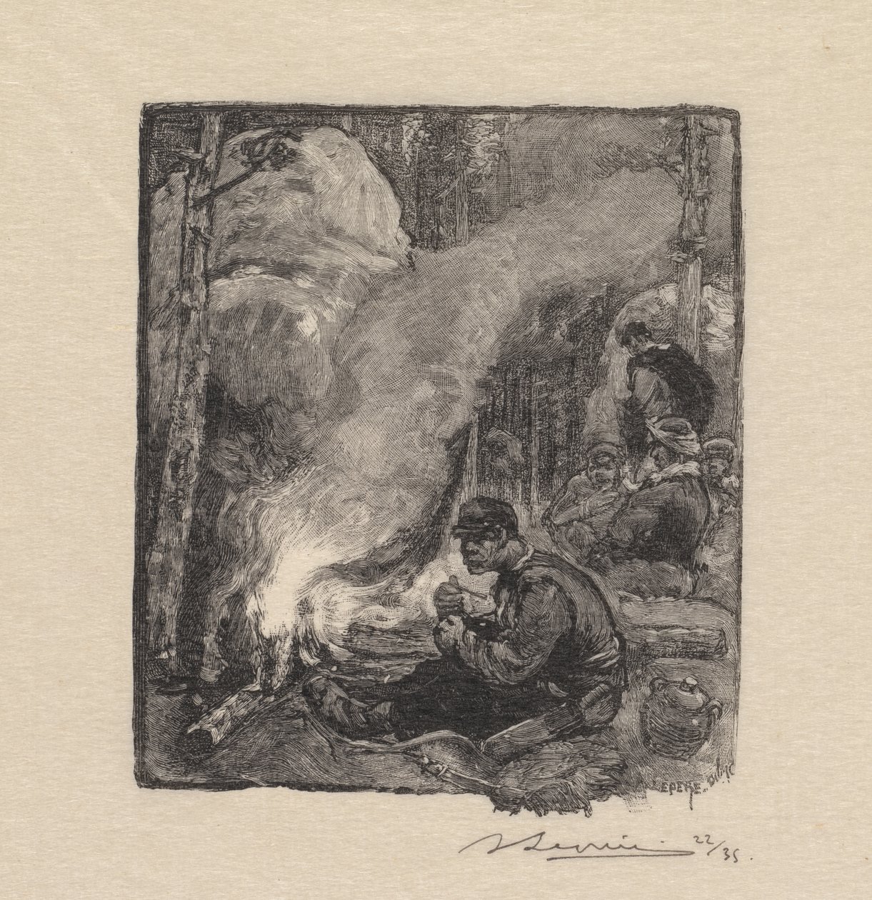 Fontainebleau-Wald: Mahlzeit der Holzfäller (La Forêt de Fontainebleau: Le repas des Bûcherons) von Auguste Louis Lepère