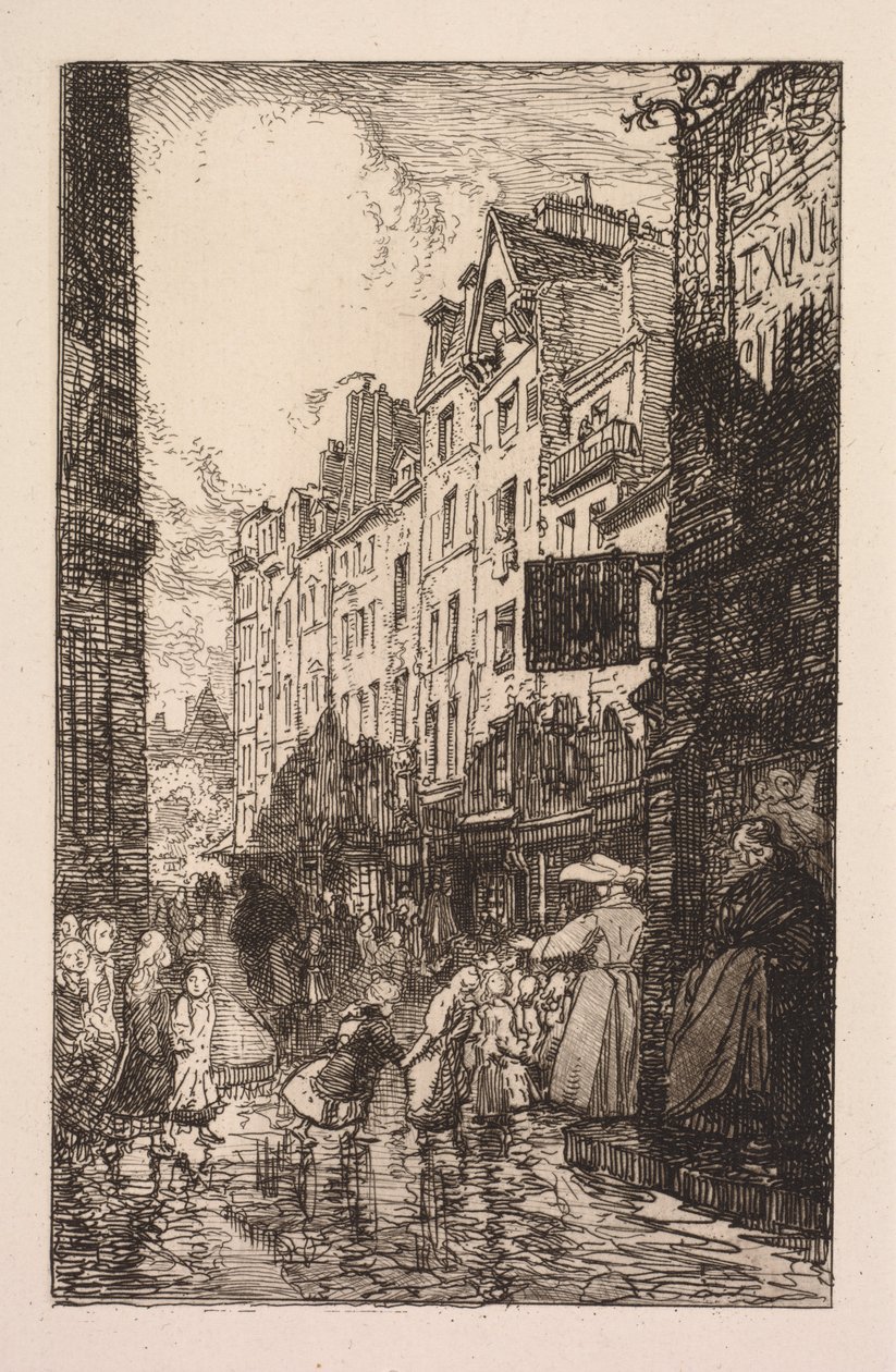 La Bièvre, Les Gobelins, Saint-Séverin: Das Quartier Saint-Séverin: Die Rue des Prêtres Saint-Séverin von Auguste Louis Lepère