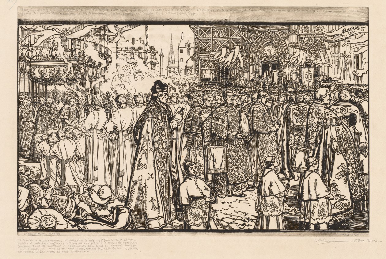 Die Prozession des Fronleichnamsfestes in Nantes, 1901 von Auguste Louis Lepère