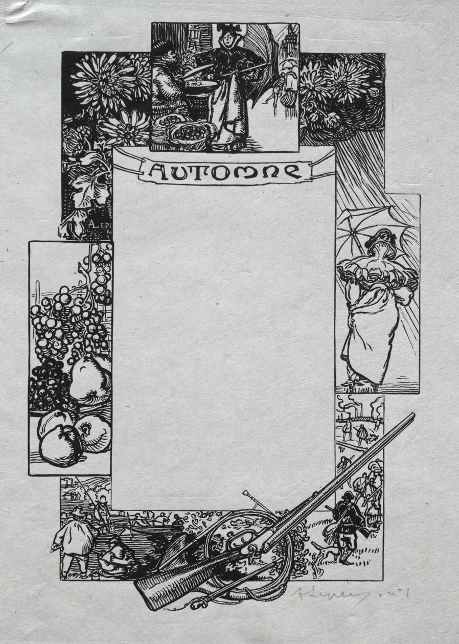 Pariser Almanach, 1897: Dekorativer Rand, Herbst, 1897 von Auguste Louis Lepère