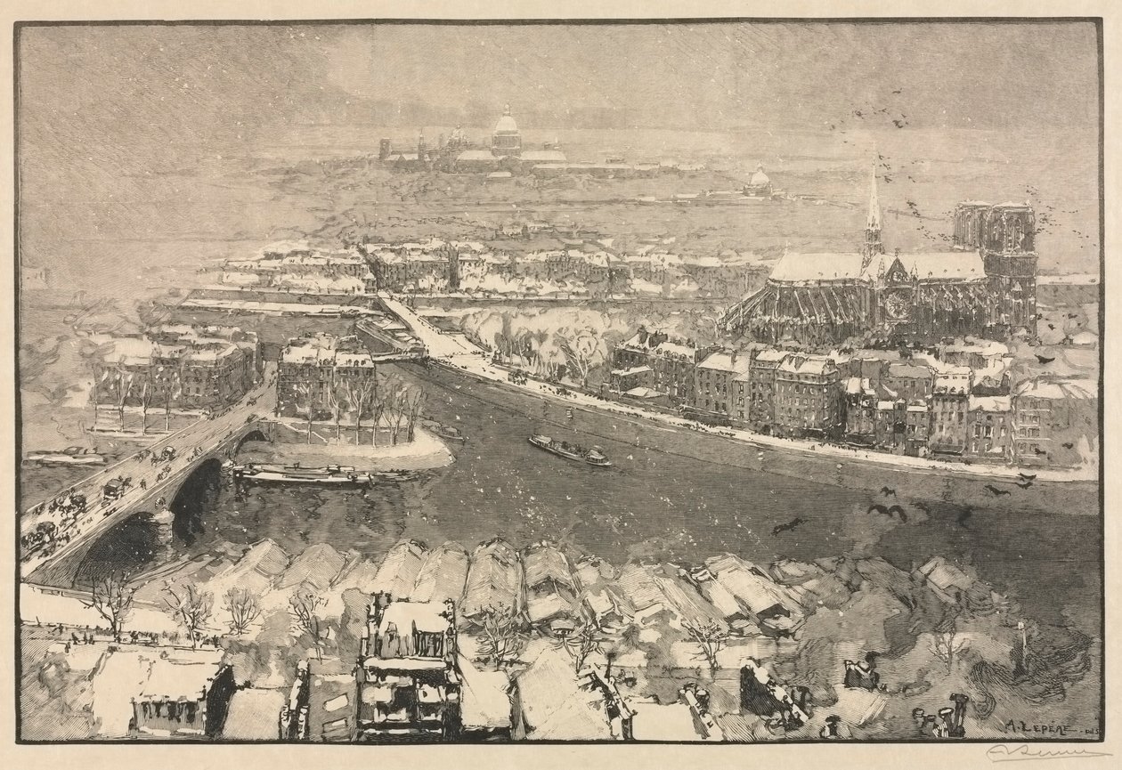 Paris im Schnee, 1890 von Auguste Louis Lepère
