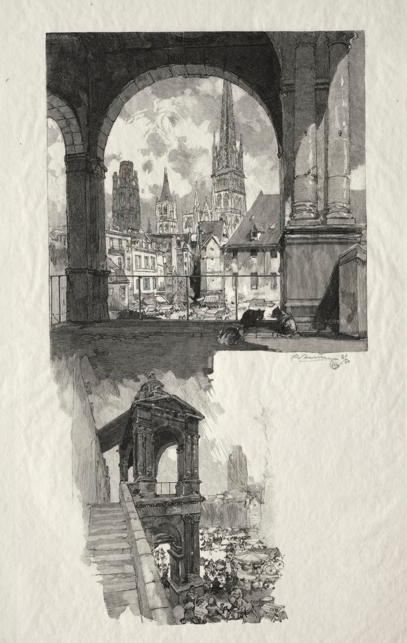 Rouen Illustré: Platz der Hohen Alten Turm; Edicule de la Fierte von Auguste Louis Lepère