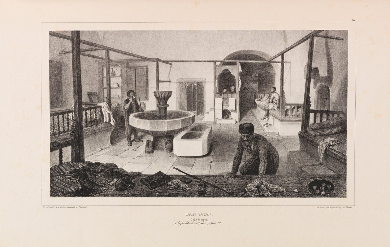 Tatarisches Bad, Ruheraum. Aus Voyage dans la Russie von Anatole de Demidoff, 1837 von Auguste Raffet