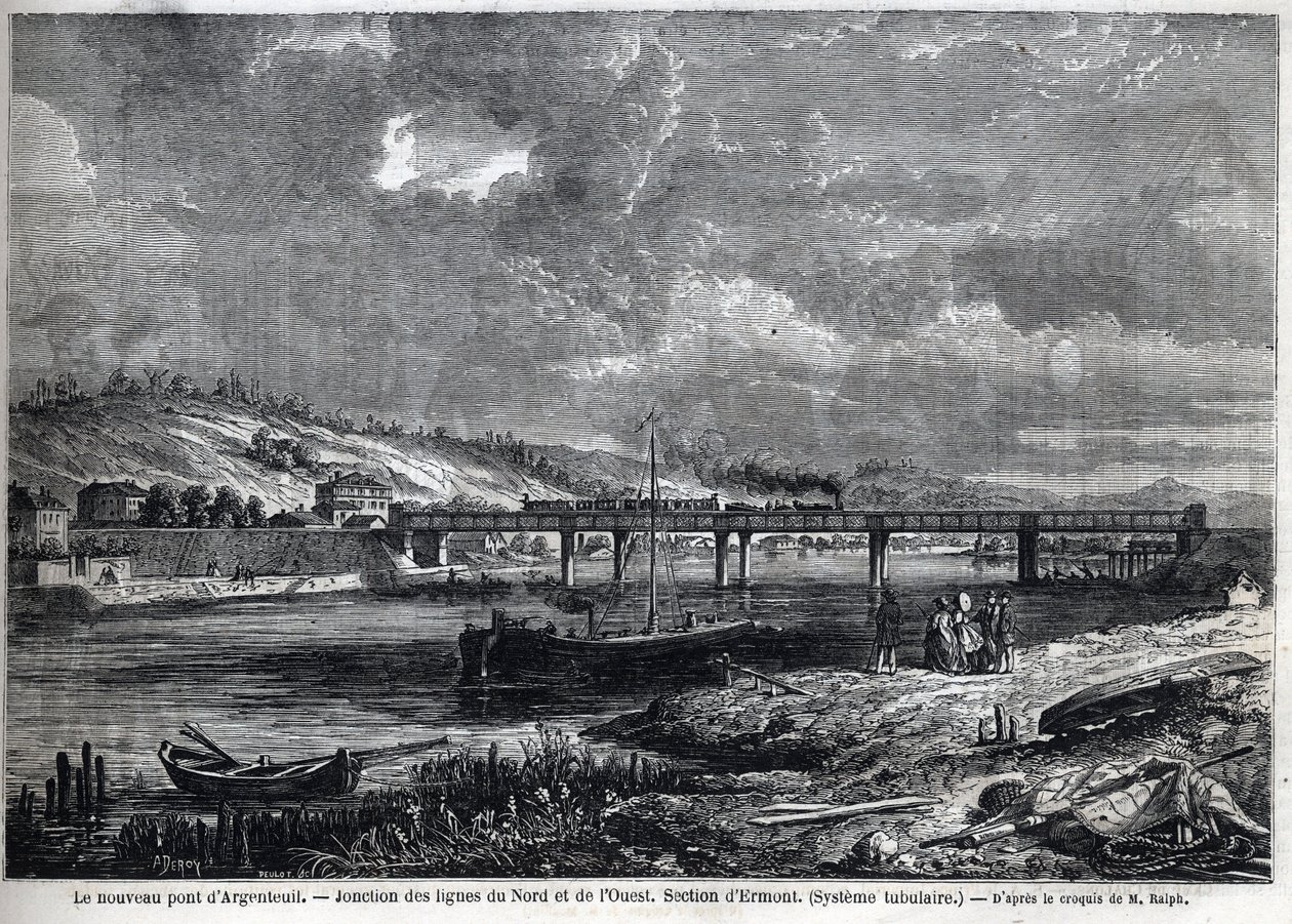 Die neue Brücke bei Argenteuil. Verbindung der Nord- und Westlinien. Abschnitt Ermont (Röhrensystem). Gravur nach einer Skizze von Ralph in (Le Monde illustré) von Auguste Victor Deroy