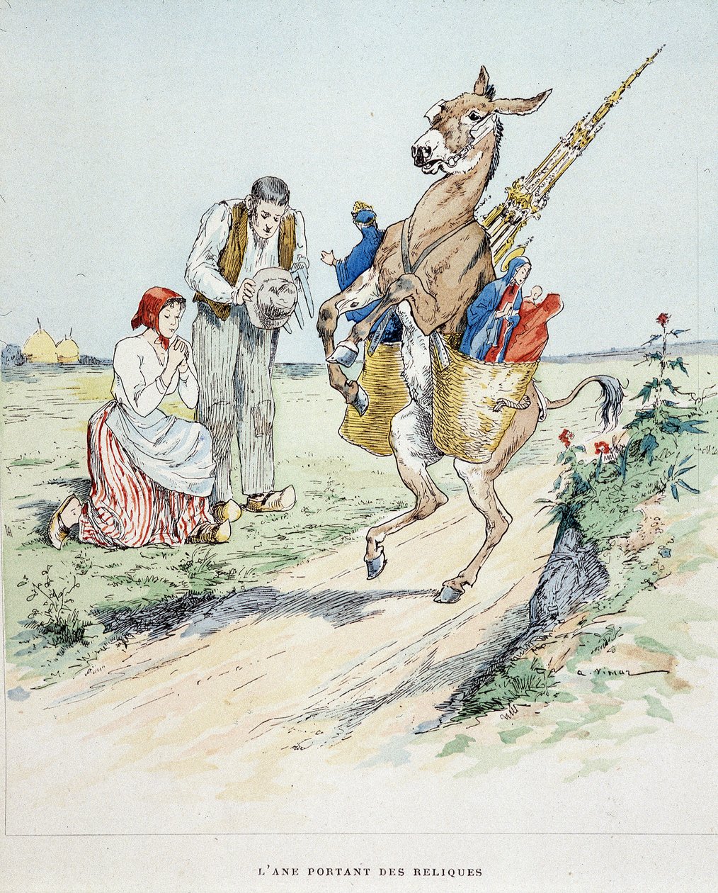 Der Esel, der Reliquien trägt in „Fabeln von La Fontaine“, ill. von Auguste Vimar (1851-1916), Tours, bei A, Mame & Fils von Auguste Vimar