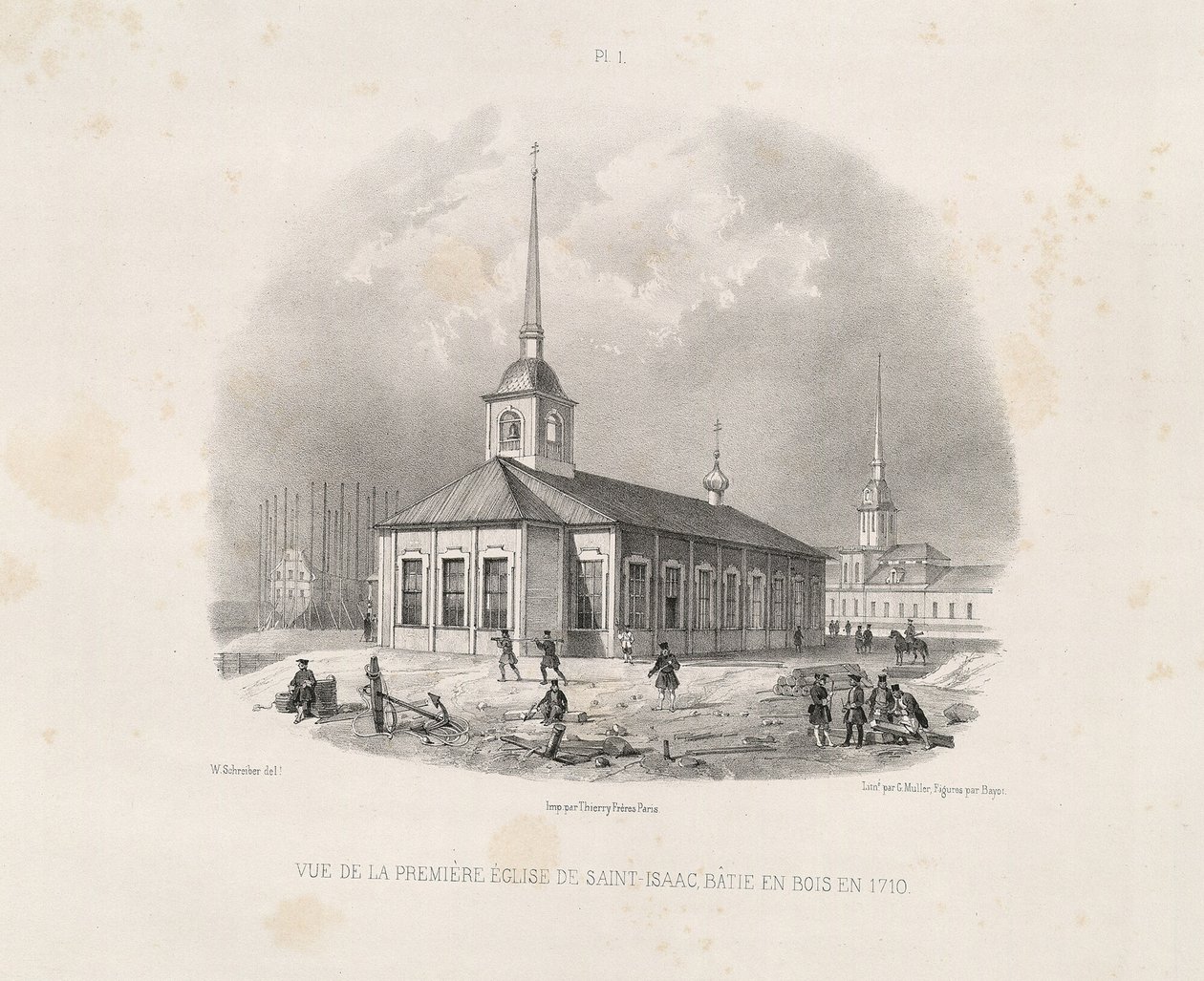 Ansicht der ersten St. Isaacs Kirche im Jahr 1710 Aus: Der Bau der St. Isaacs Kathedrale, 1845 von Auguste de Montferrand