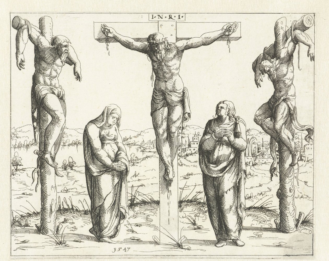 Christus am Kreuz mit Maria und Johannes von Augustin Hirschvogel