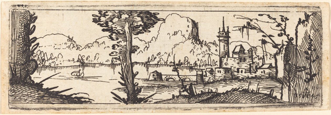 Landschaft mit See und Stadt, 1545 von Augustin Hirschvogel