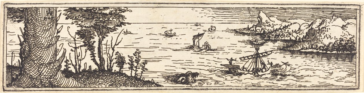 Landschaft mit einem See und Segelschiffen, 1545 von Augustin Hirschvogel