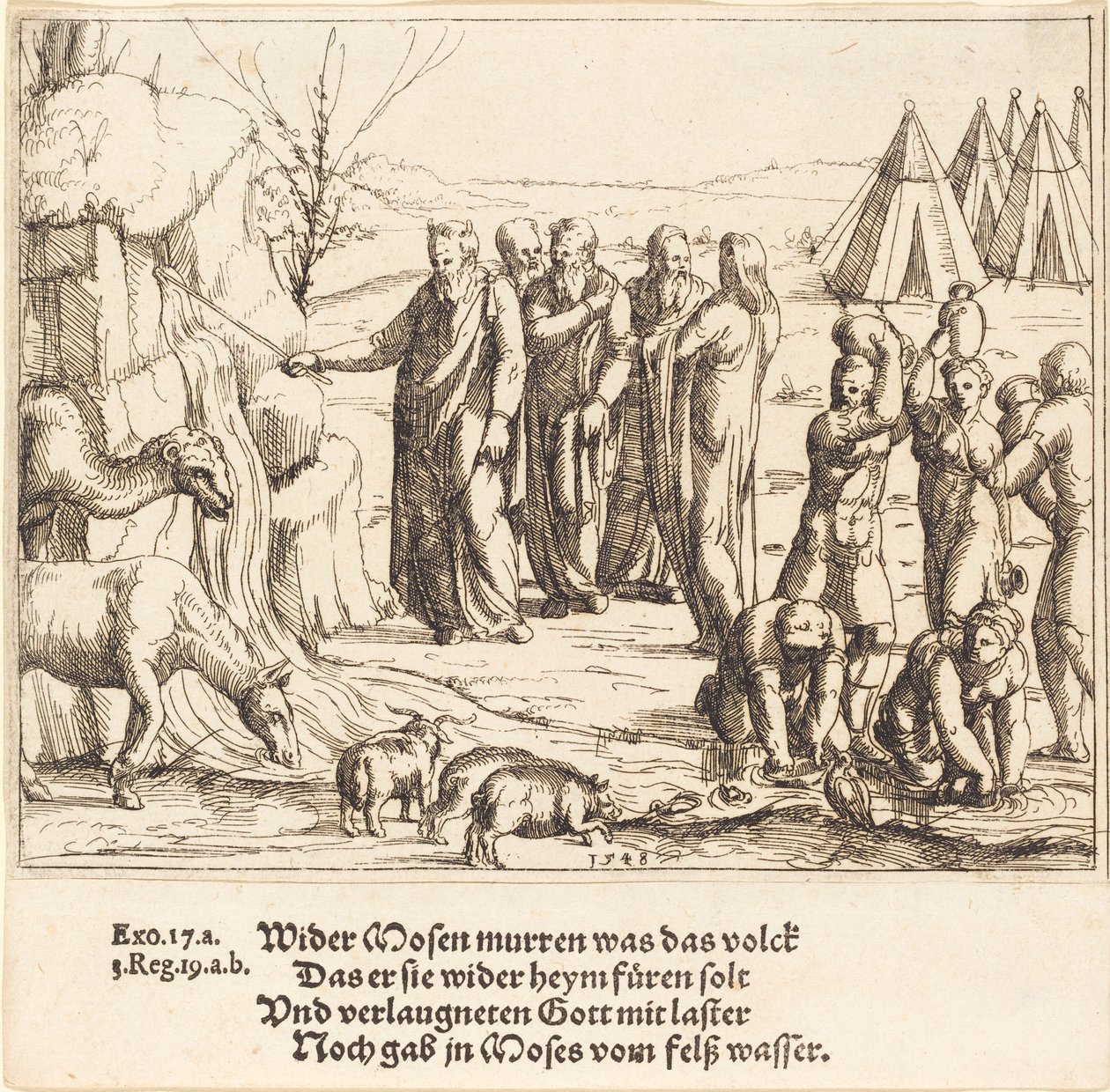 Moses schlägt den Felsen von Augustin Hirschvogel