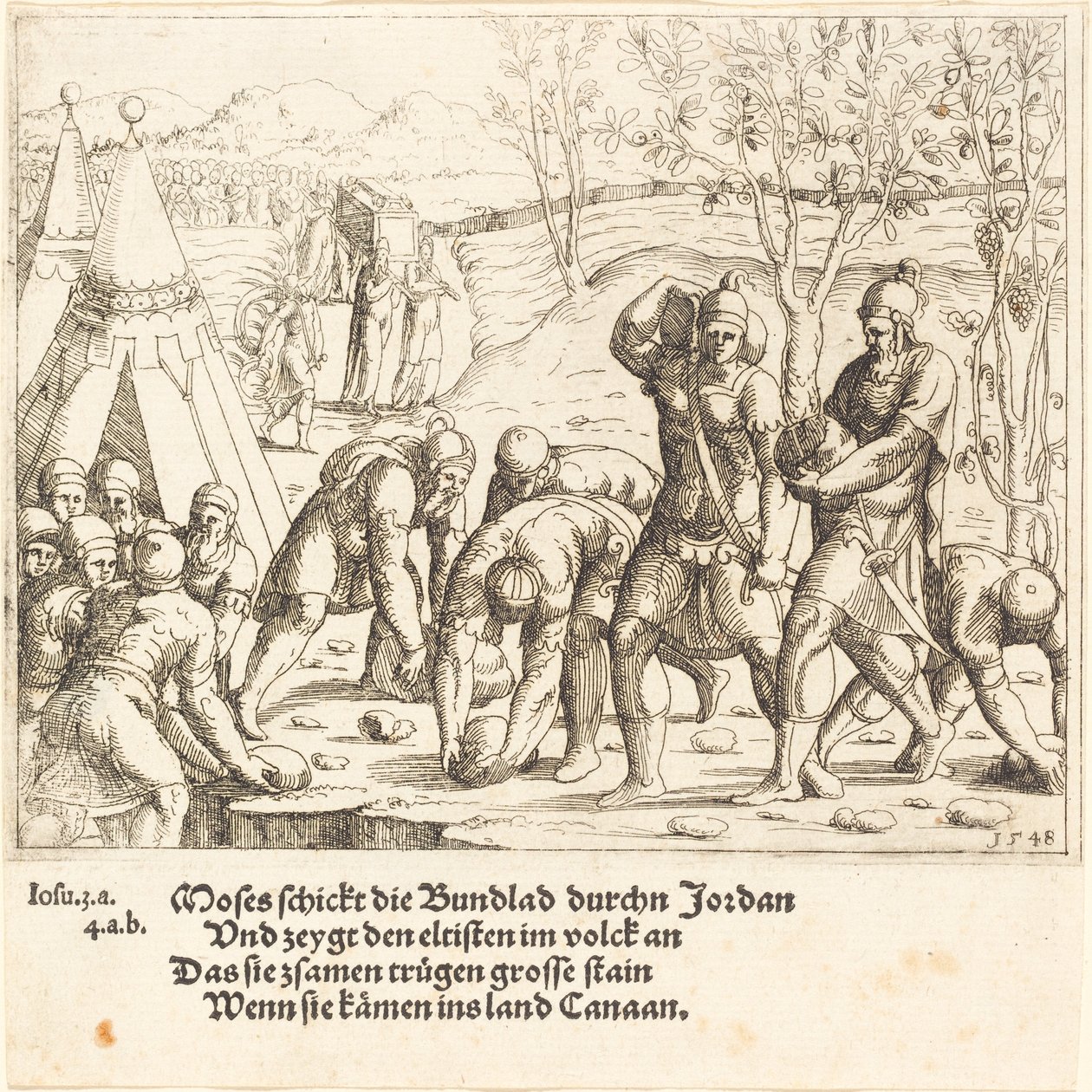 Die zwölf Steine und die Wasser des Jordan werden geteilt von Augustin Hirschvogel