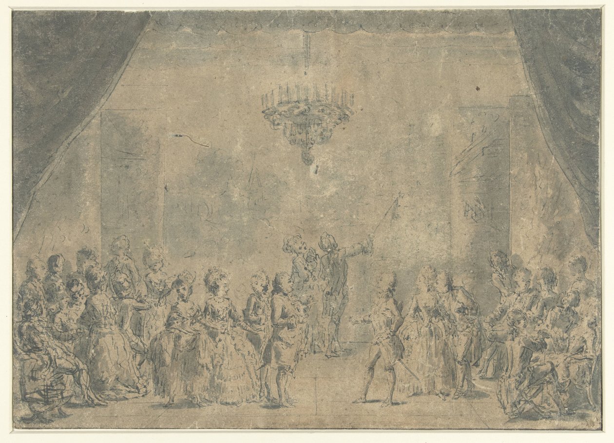 Ein Empfang, auf einer Bühne dargestellt von Augustin de Saint Aubin (manner of)