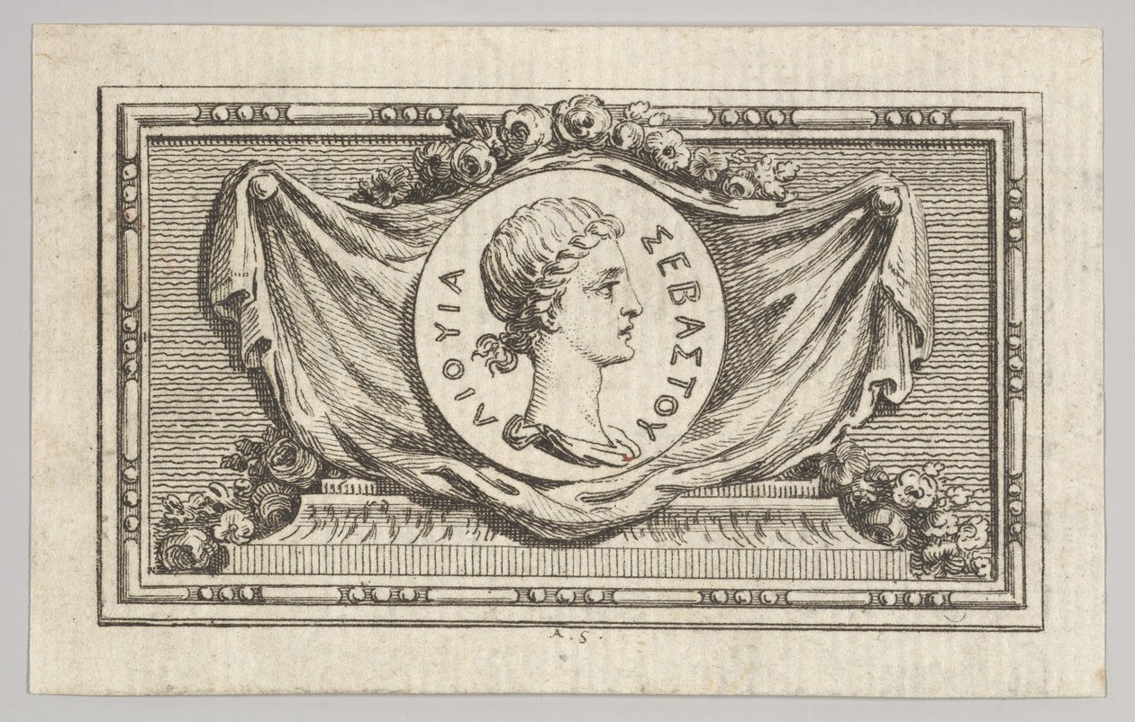 Medaille mit Porträt von Livius im 5. Buch, aus Tibère ou les six premiers, veröffentlicht 1768 von Augustin de Saint Aubin