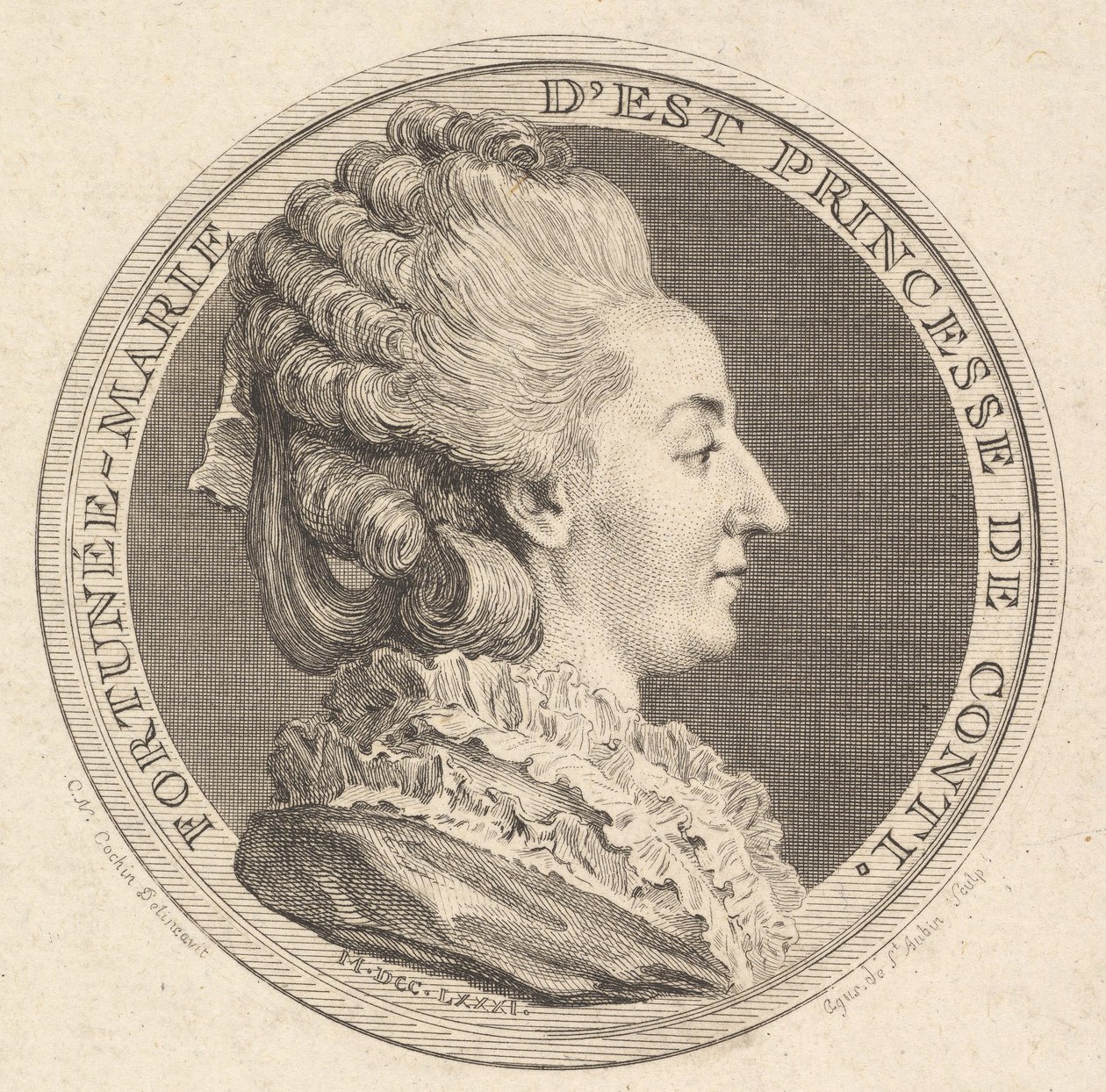 Druck eines Porträtmedaillons von Fortunée-Marie d
