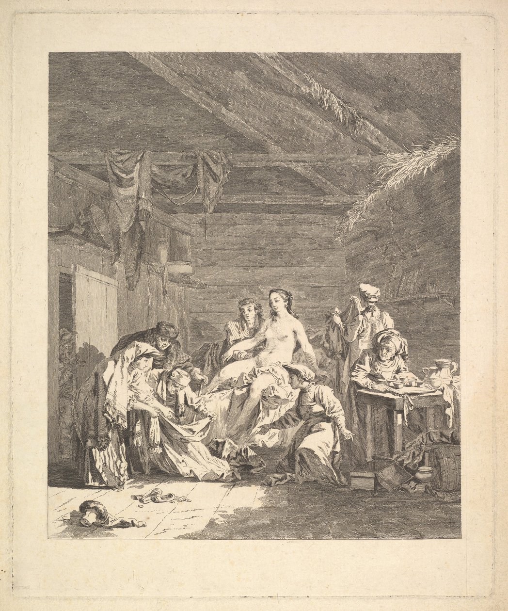 Vignette des ersten Bandes, Seite 165: Usage des Russes après le Mariage et avant la Noce..., 1767 von Augustin de Saint Aubin