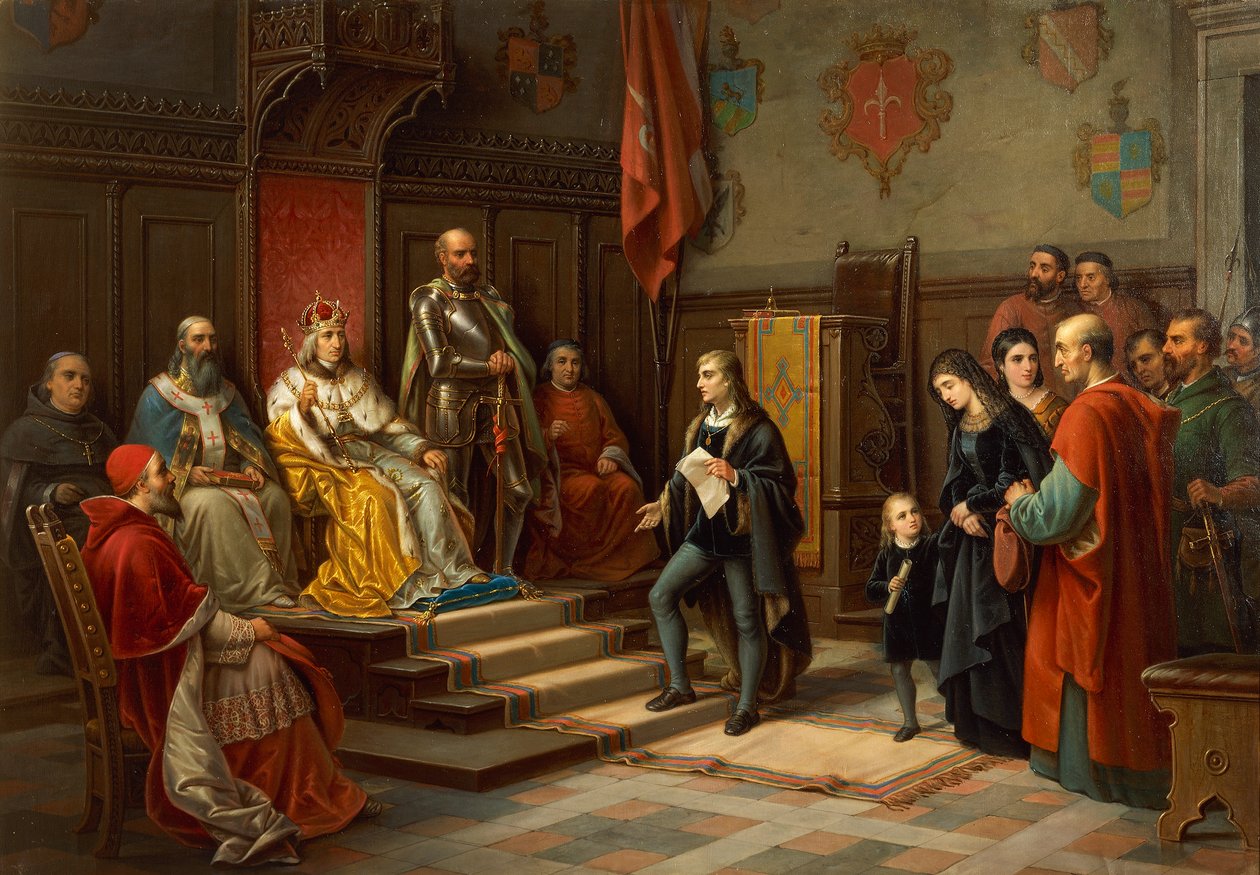 Friedrich III., gedrängt, gegen die Türken zu marschieren, von Triester Dichter Raffaele Zovenzoni, von Augusto Tominz (1818-1883) von Augusto Tominz