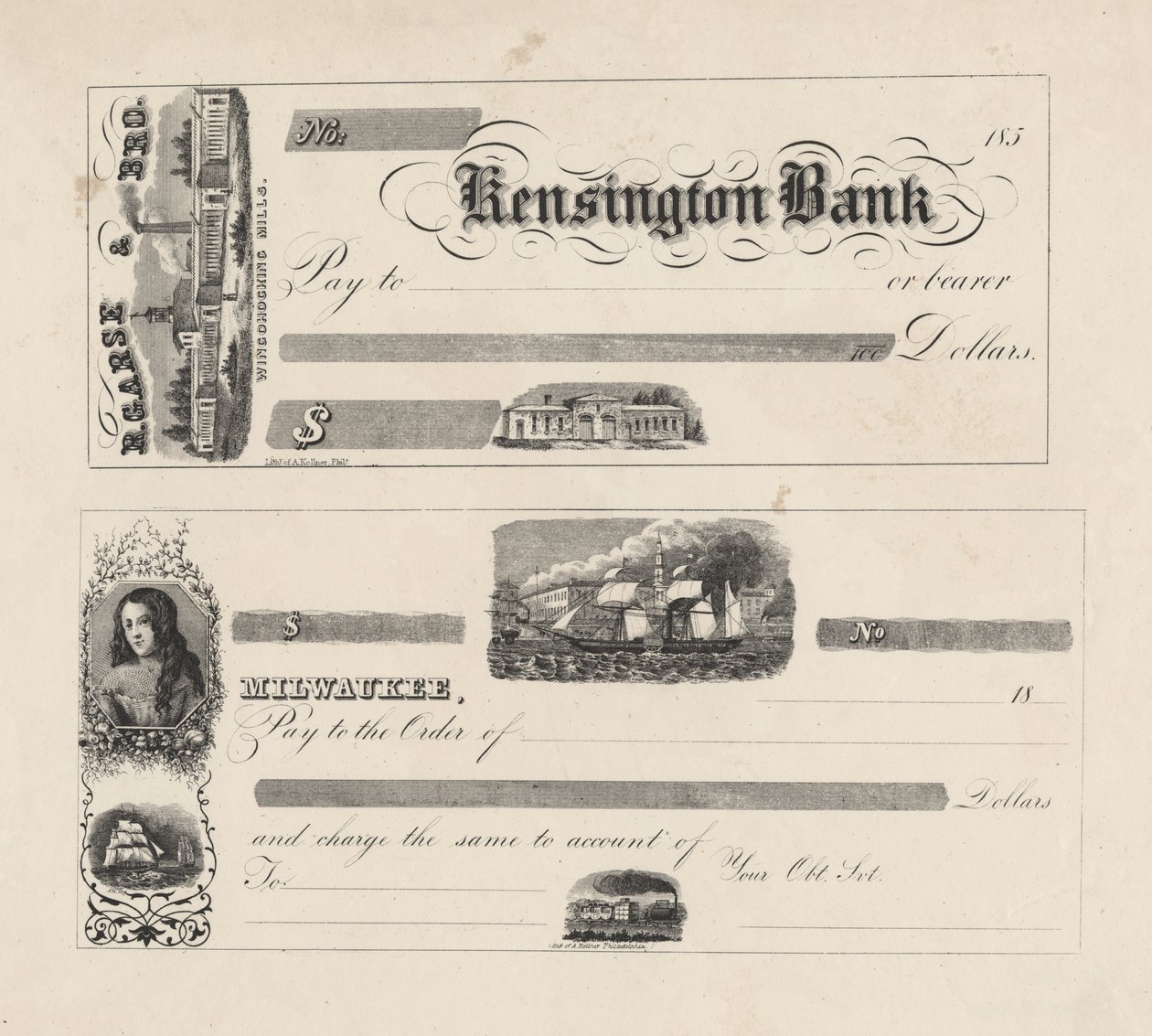 Banknote für die Kensington Bank, 1850 von Augustus Kollner