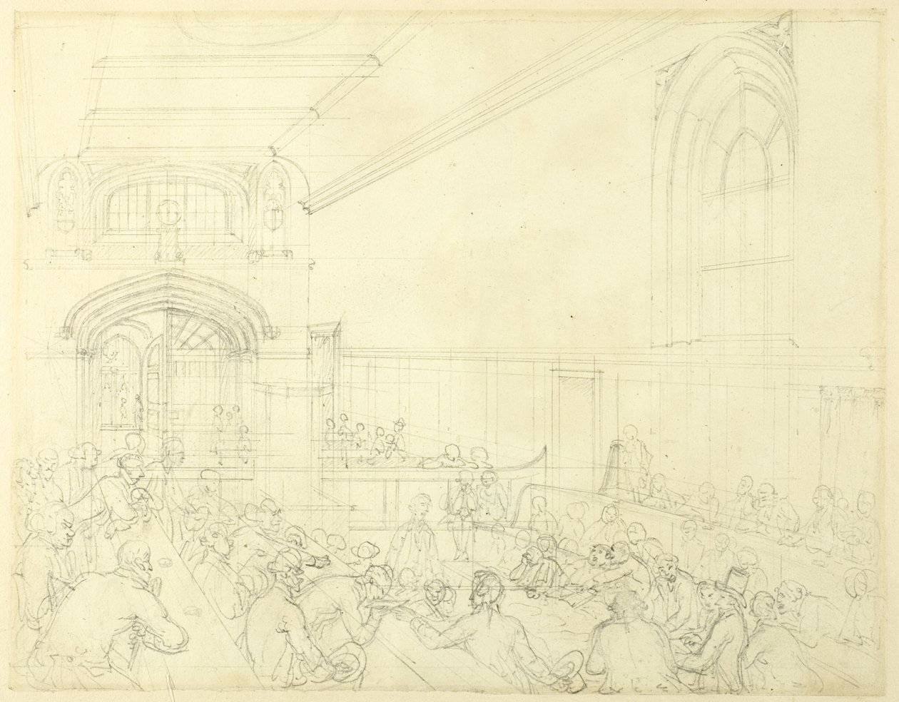Studie für die Gildehalle, Untersuchung eines Bankrotten vor seinen Gläubigern, aus Mikrokosmos von London von Augustus Charles Pugin