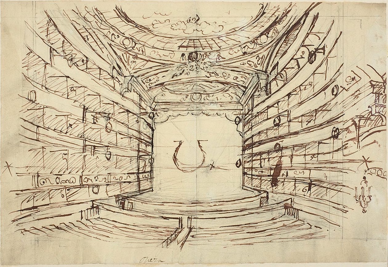 Studie für das Opernhaus, aus Microcosm of London von Augustus Charles Pugin