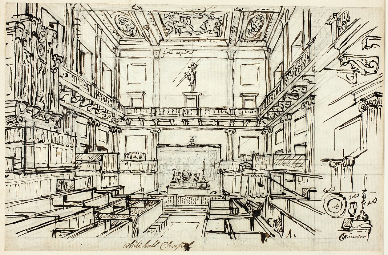 Studie für Whitehall Chapel, aus Microcosm of London von Augustus Charles Pugin