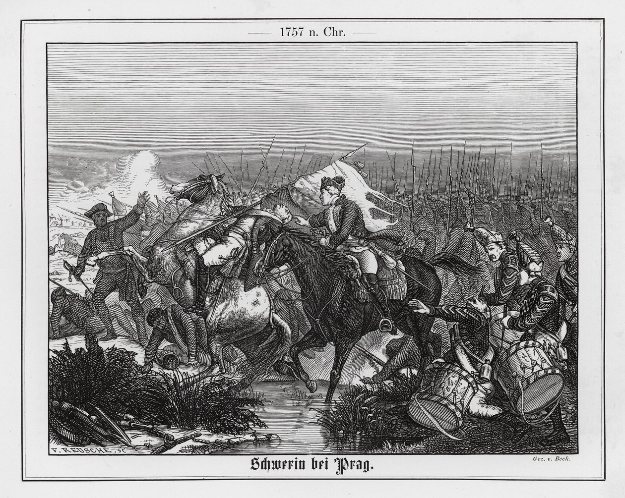 Tod von Feldmarschall von Schwerin in der Schlacht bei Prag, Siebenjähriger Krieg von Augustus J. Beck