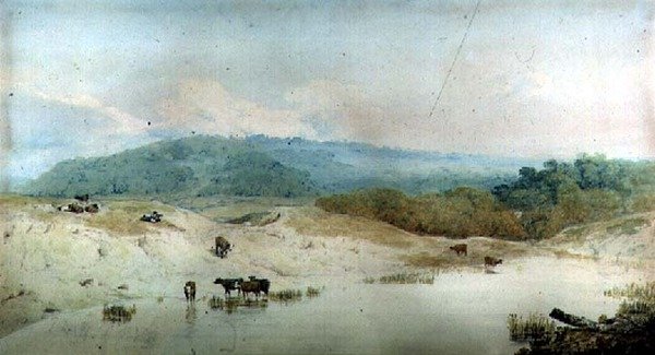 Ansicht in Yorkshire, Fluss und Vieh von Augustus Wall Callcott