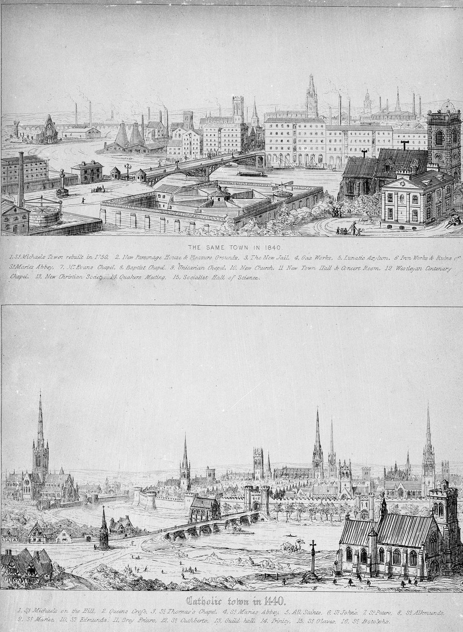 Katholische Stadt im Jahr 1440 und dieselbe Stadt im Jahr 1840 von Augustus Welby Northmore Pugin