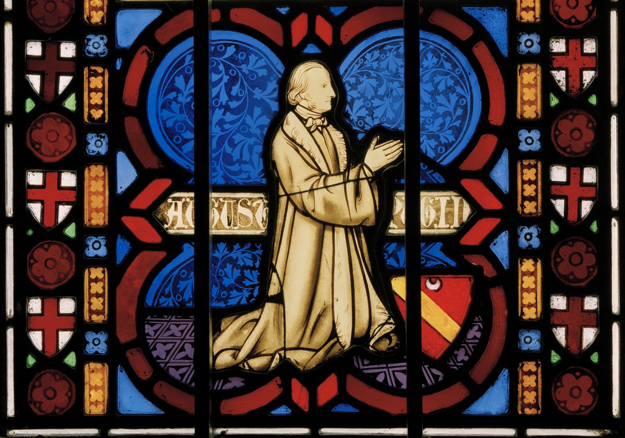 Pugin kniend im Gebet, Ostfenster der Kapelle von Augustus Welby Northmore Pugin