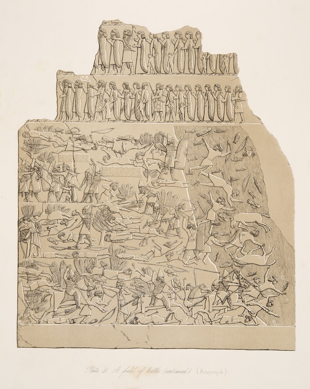 Ein Schlachtfeld (Kouyunjik), aus Denkmäler von Ninive, veröffentlicht 1849 von Austen Henry Layard