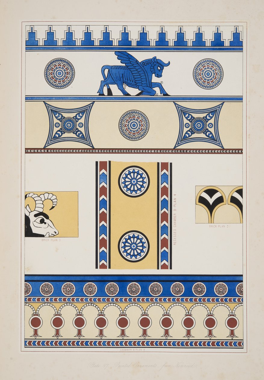 Bemalte Ornamente aus Nimrud, aus Denkmäler von Ninive, veröffentlicht 1849 von Austen Henry Layard