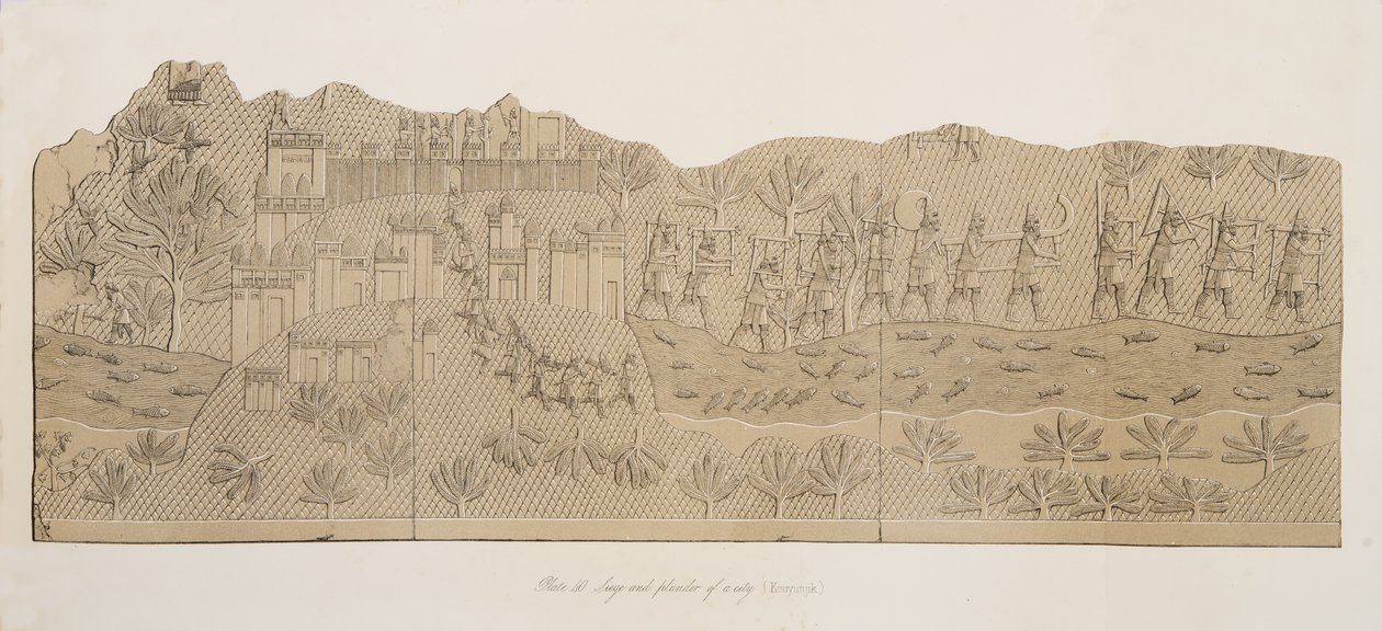 Belagerung und Plünderung einer Stadt (Kouyunjik), aus Denkmäler von Ninive, veröffentlicht 1849 von Austen Henry Layard