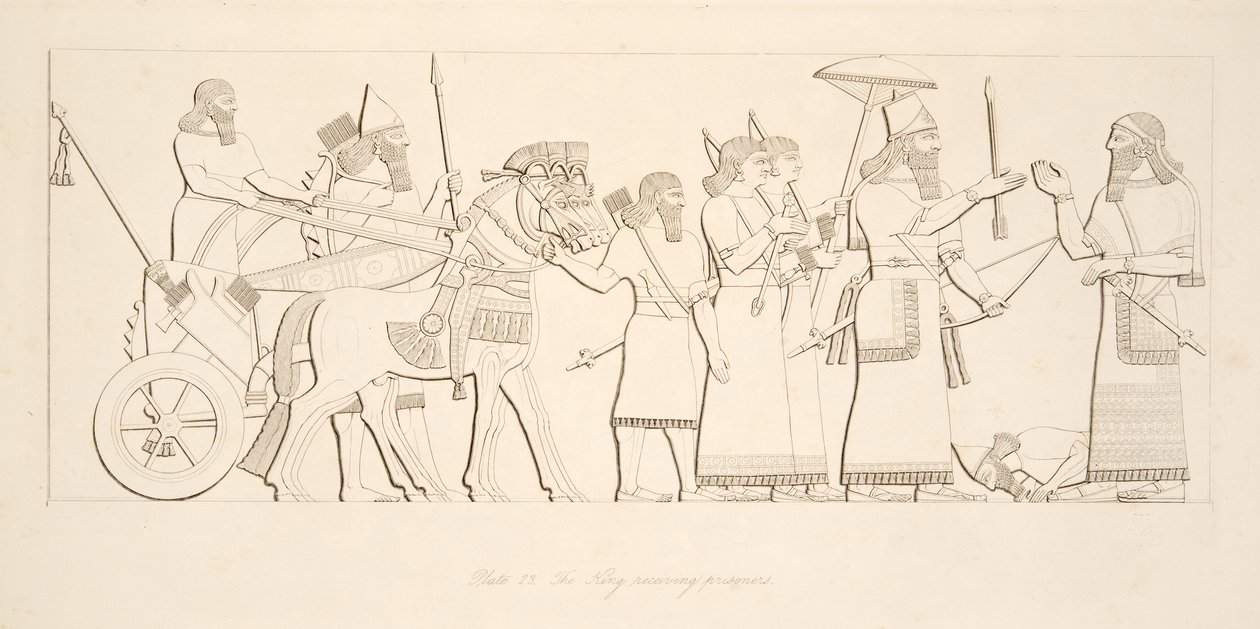 Der König empfängt Gefangene, aus Denkmäler von Ninive, veröffentlicht 1849 von Austen Henry Layard