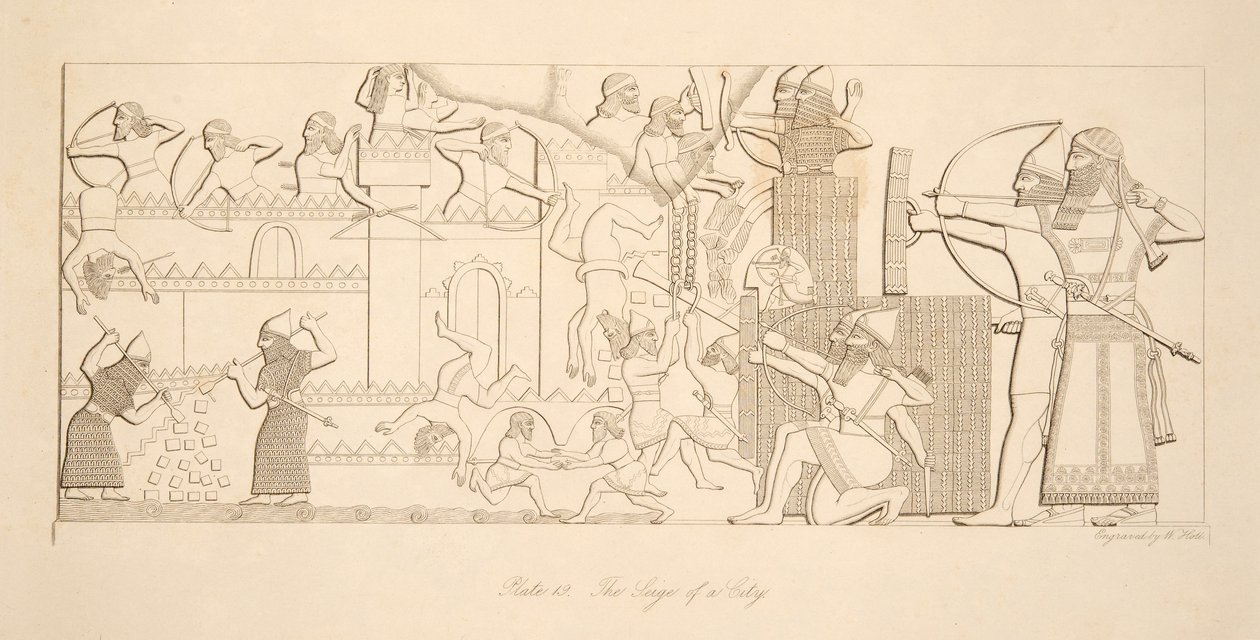 Die Belagerung einer Stadt, aus Denkmäler von Ninive, veröffentlicht 1849 von Austen Henry Layard