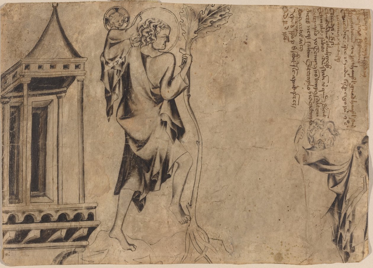 Ein Ädikula mit zwei Studien des heiligen Christophorus von Austrian 14th Century