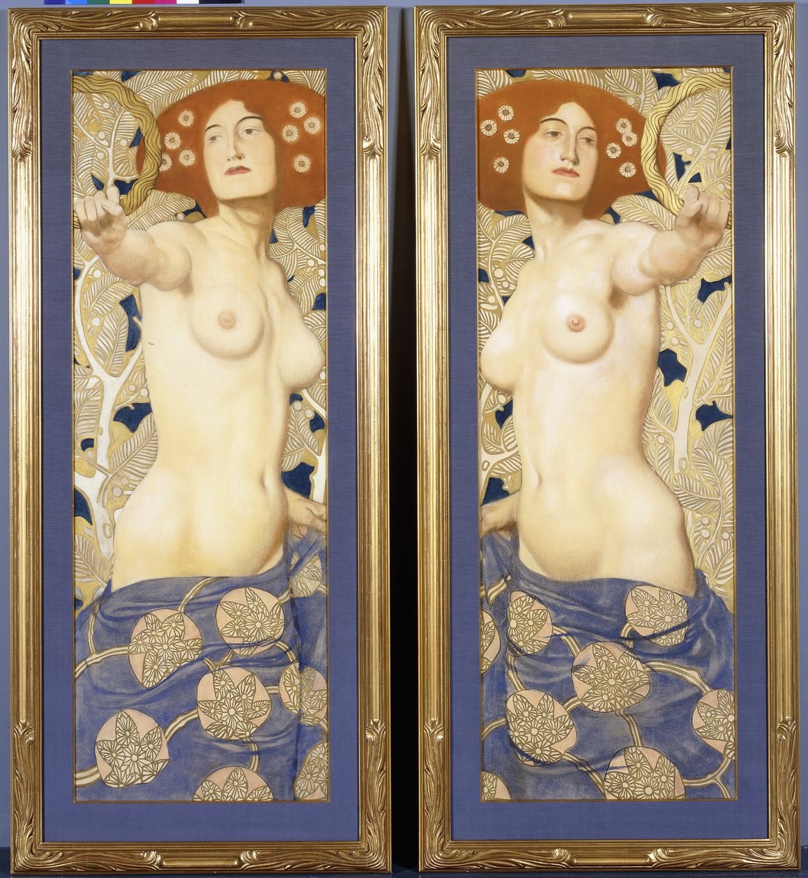 Ein Paar Pastelle auf Papier, halbnackte weibliche Figuren darstellend, ca. 1900 von Austrian School