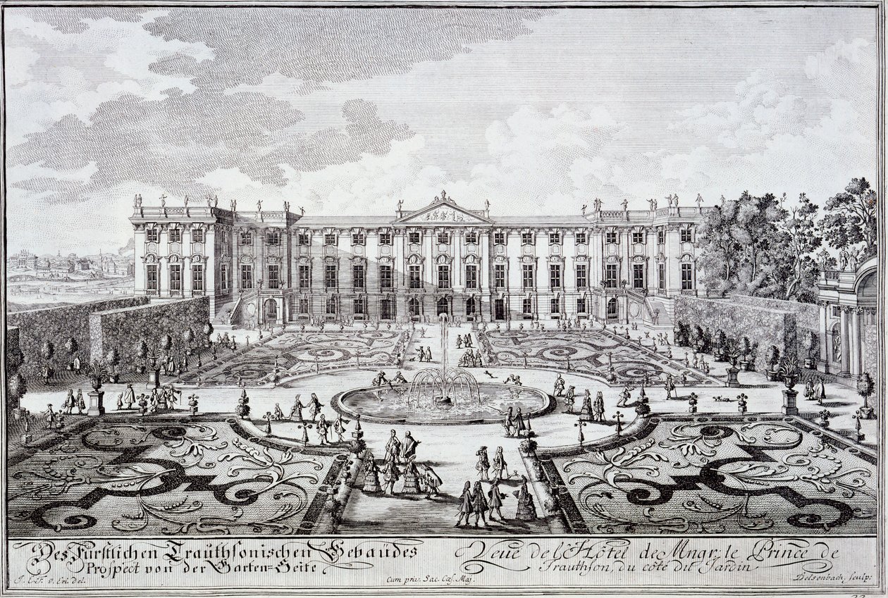 Gartenseite des Palastes des Prinzen von Trauthson, Wien um 1719 von Austrian School