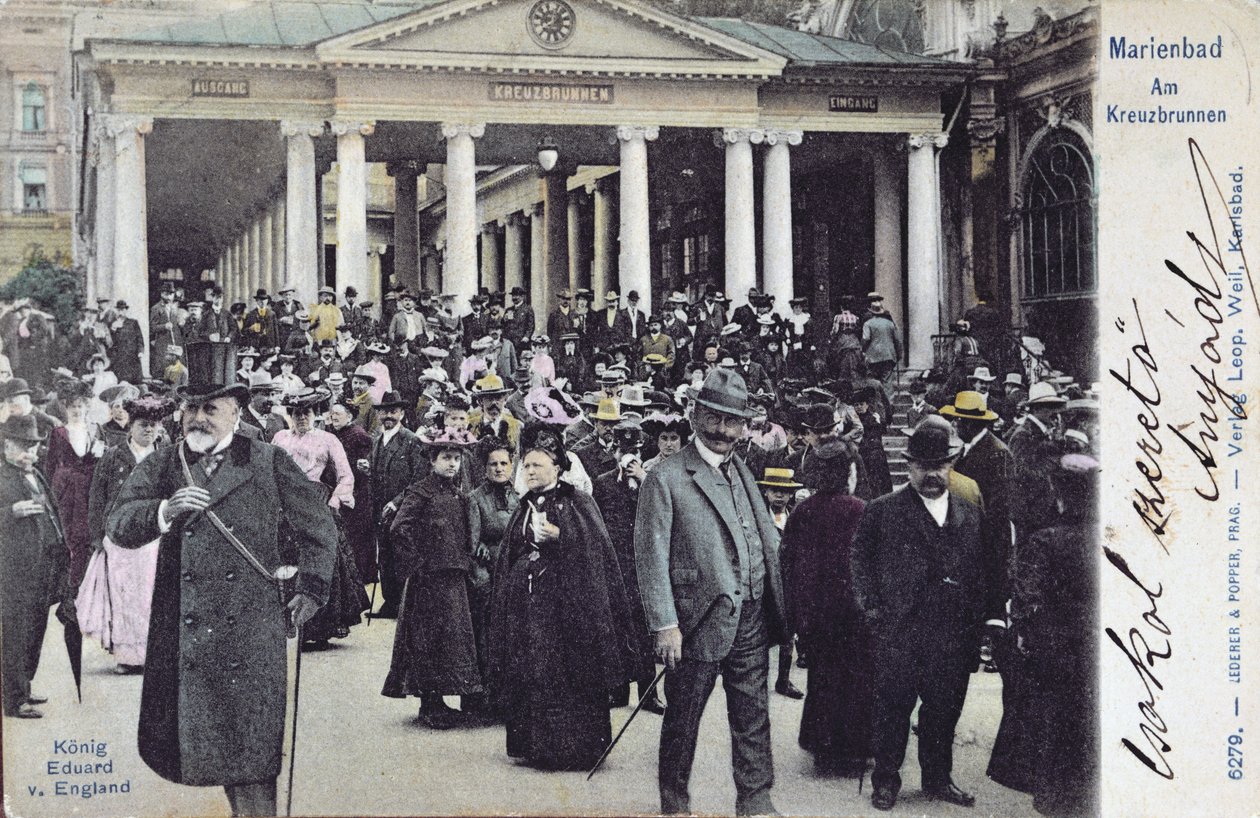 Postkarte, die König Edward VII. (1841-1910) beim Besuch des Kurorts Marienbad zeigt, ca. 1905 von Austrian School
