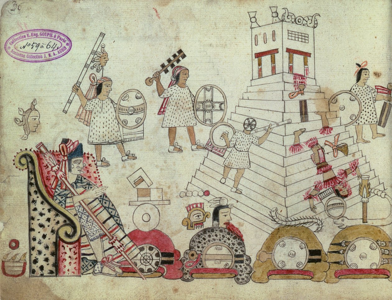 Kriegsgefangene, die dem Sonnengott geopfert werden, aus einem aztekischen Kodex (nach der Eroberung, 1519) von Aztec