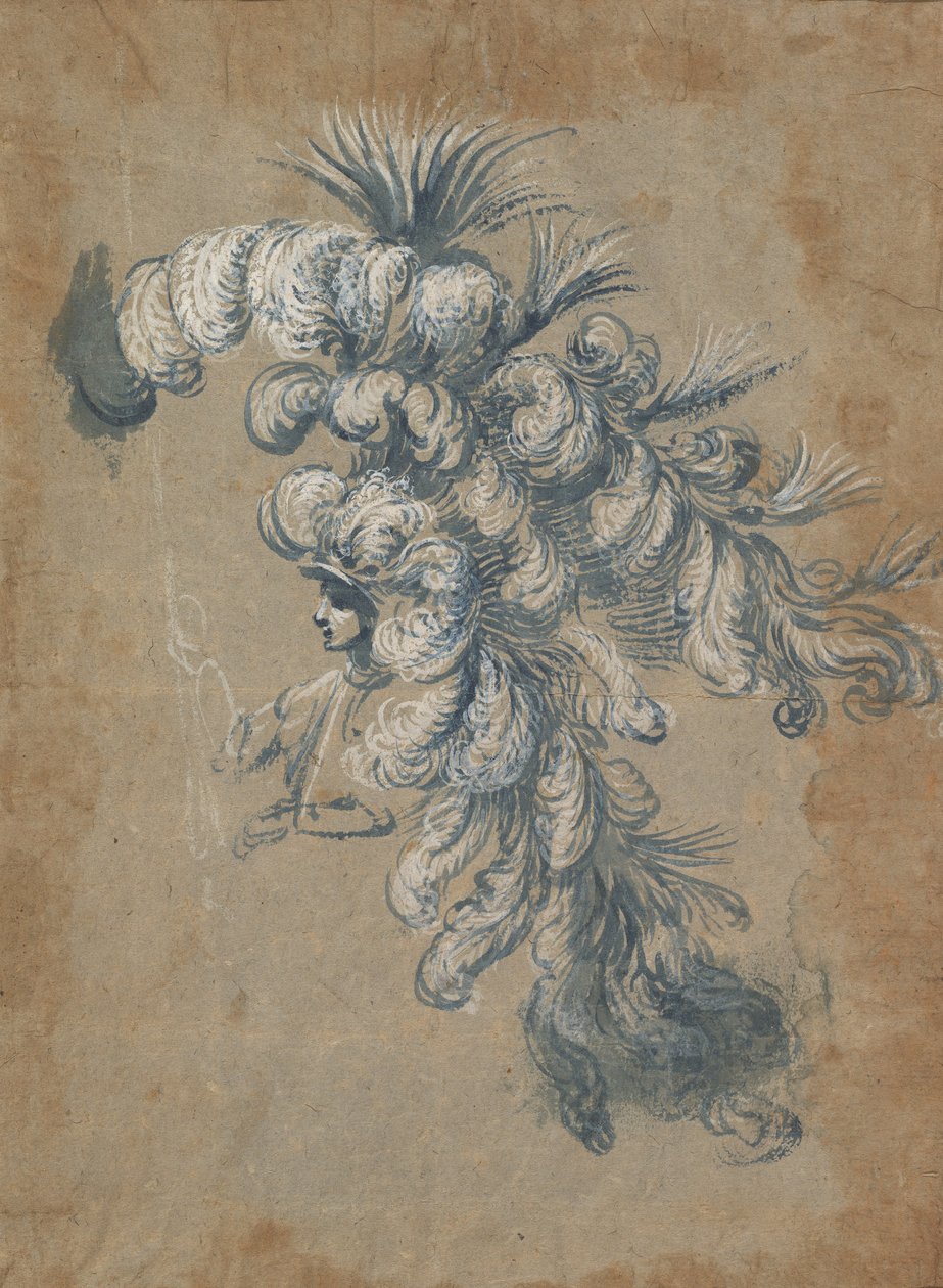 Entwurf für einen prächtigen Kopfschmuck mit Federn, ca. 1620-56 von Baccio del Bianco